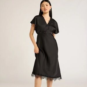 NWT SCOOP Elegant Black Midi Dress with Lace Trim